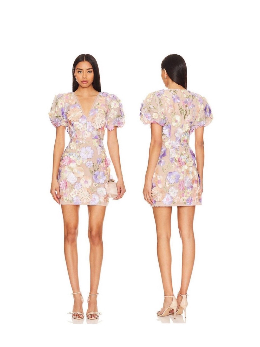 ELLIATT Anthea Mini Dress Puff Sleeve Embellished Floral Party Garden Fairy S